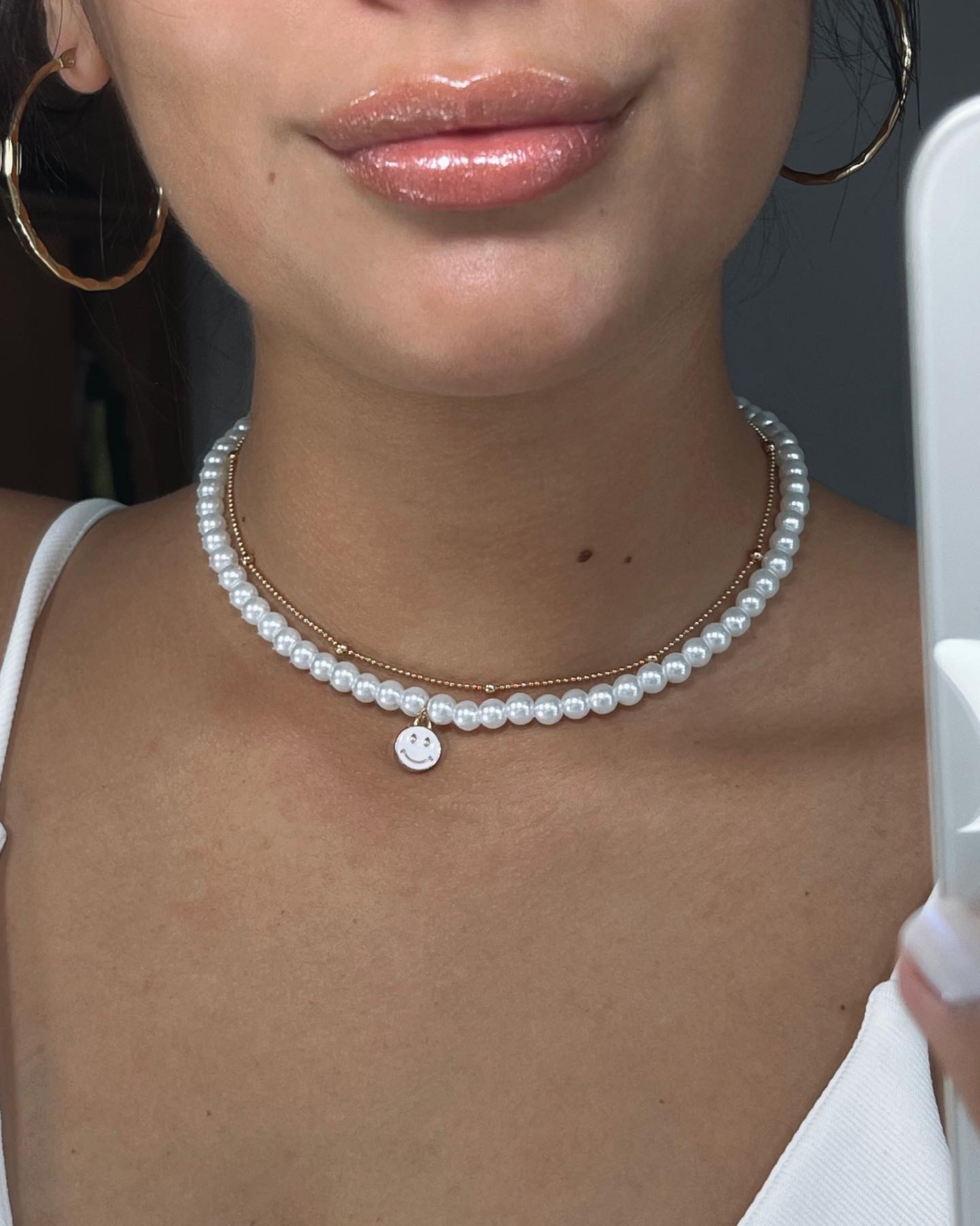 Collar de perlas - Dije carita blanca