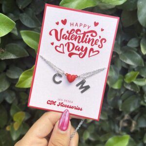 San Valentin-Collares más iniciales e imán engomado Rojo